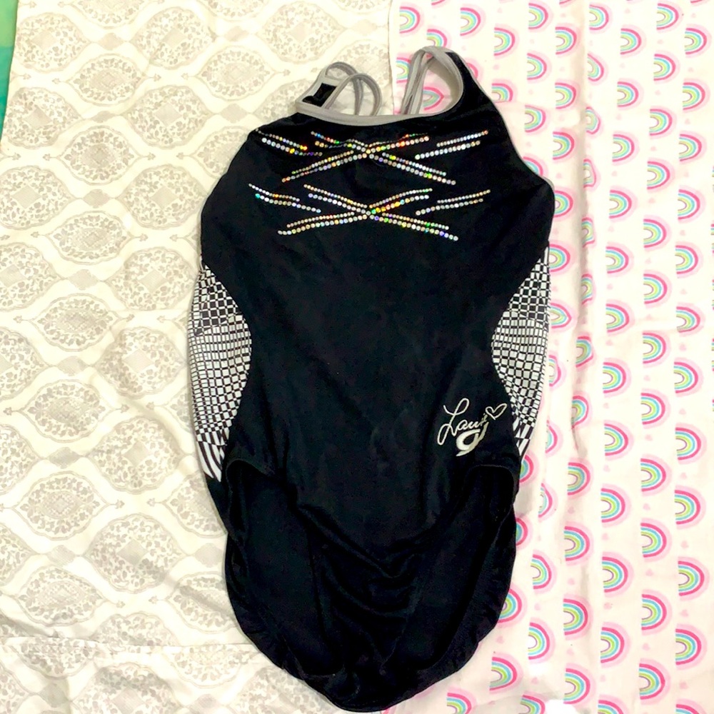 black GK AM gymnastics leotard